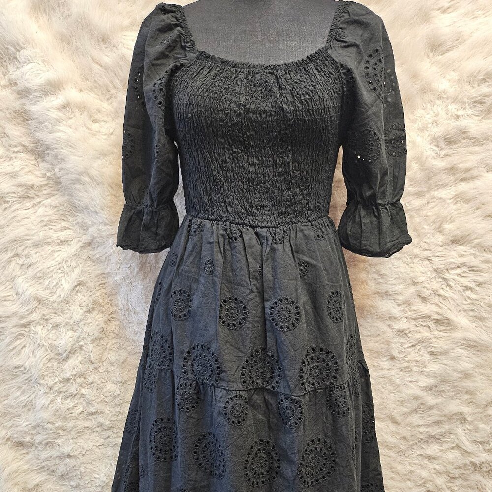 Valentina Naldi Women's Black Puff Sleeves Embroidery Maxi Dress Size S